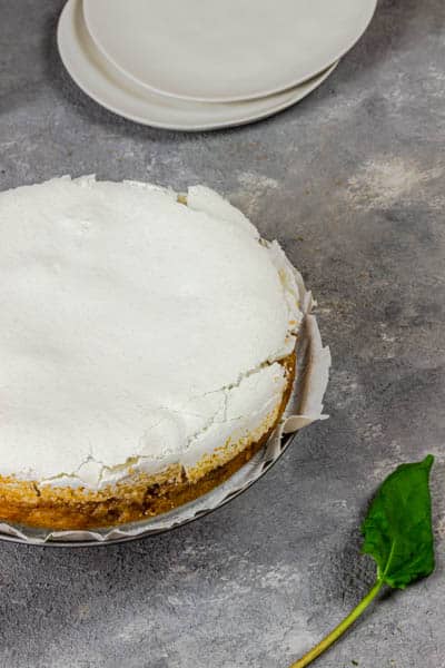 ganzer veganer Rhabarberkuchen mit Baiserhaube