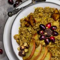 Vegan baked apple cinnamon oatmeal with marzipan