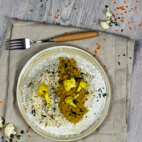 Vegan Red Lentil Dal with Cauliflower