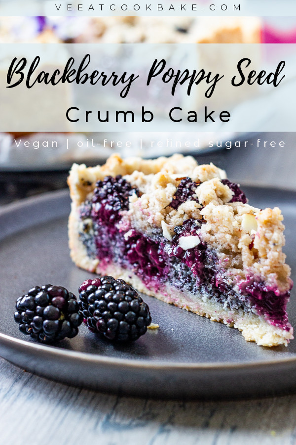 Vegan crumb cake with blackberries and poppy seeds