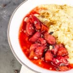 Vegan Semolina Pudding with homemade Rhubarb Strawberry Sauce