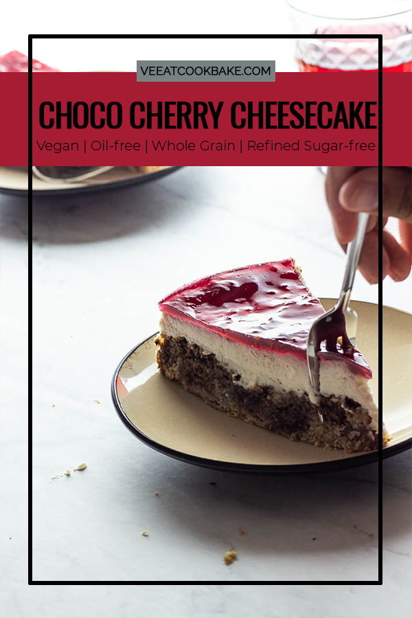 Vegan Chocolate Cherry Cheesecake with a Cherry Jello Topping