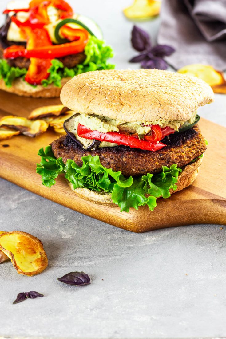 Healthy Vegan Mediterranean Burger with Basil Hummus - Ve Eat Cook Bake