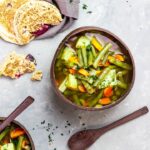 Vegan Green Bean Soup with a bold veggie broth and potatoes and carrots.