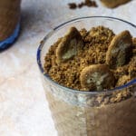vegan Chocolate Mousse like dirt cup dessert for Halloween with Crumbs and Gravestones