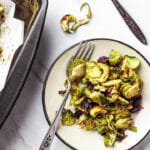 Roasted Vegan Balsamic Tahini Brussel Sprouts with Cranberries (oil-free, gluten-free) perfect thanksgiving side dish.