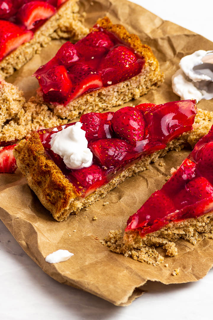 Close up of vegan strawberry jello cake