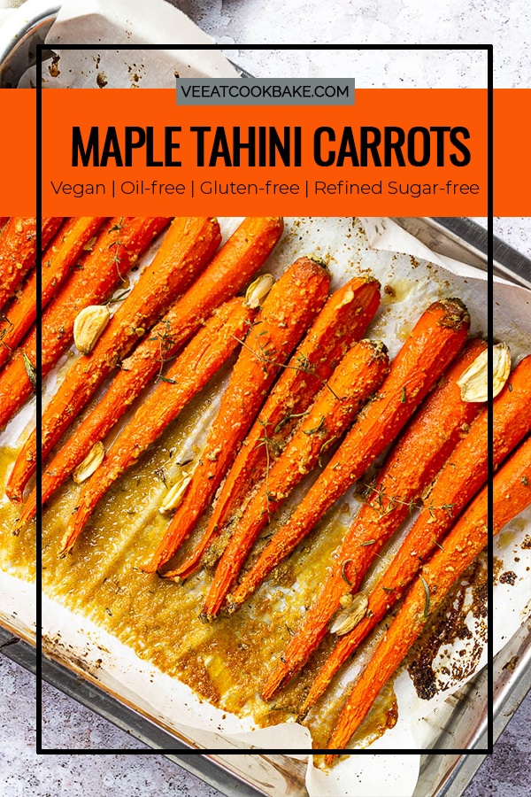 Vegan Maple Glazed Carrots made without oil in a pan.