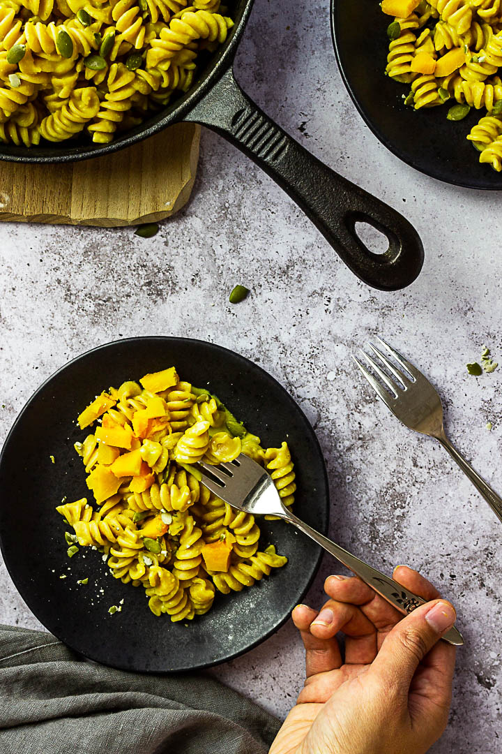 Vegane Kürbis Nudeln ala mac and Cheese