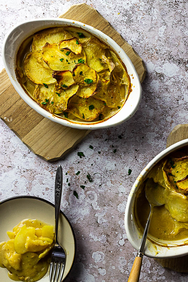 Vegan Scalloped Potatoes with Roux (Bechamel sauce), wfpb