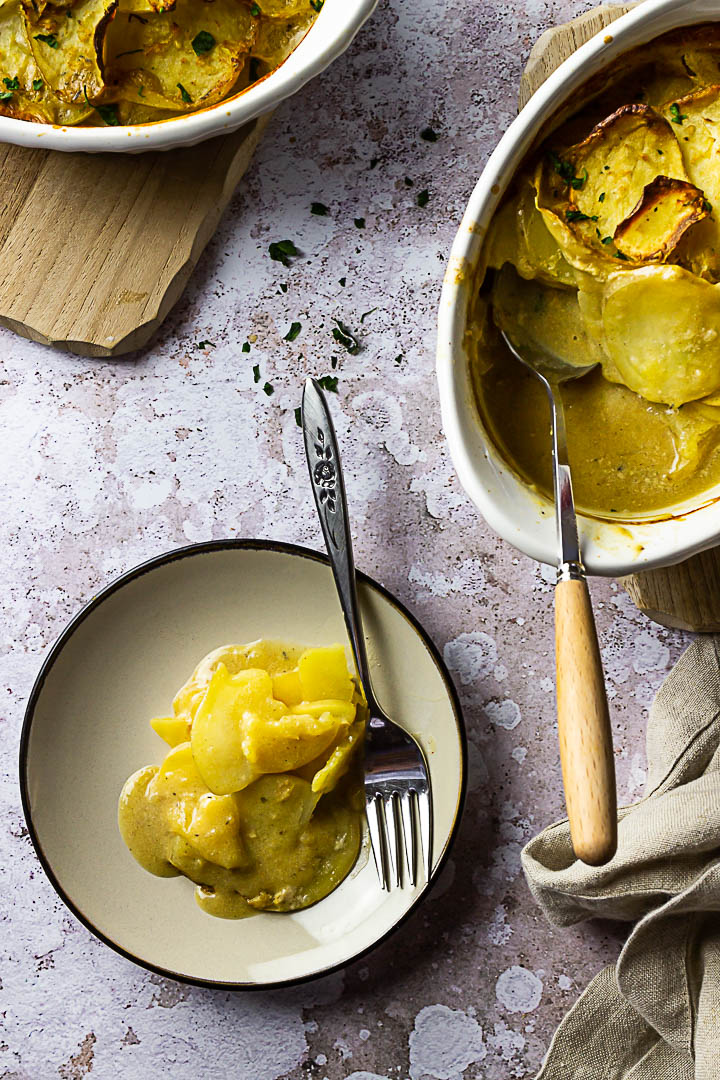 Vegan Scalloped Potatoes with Roux (Bechamel sauce), wfpb