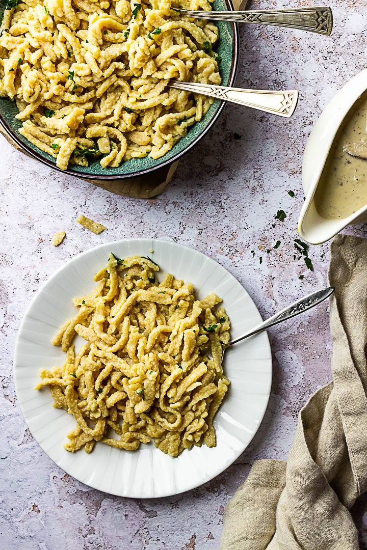 Homemade Vegan Spaetzle on a plate