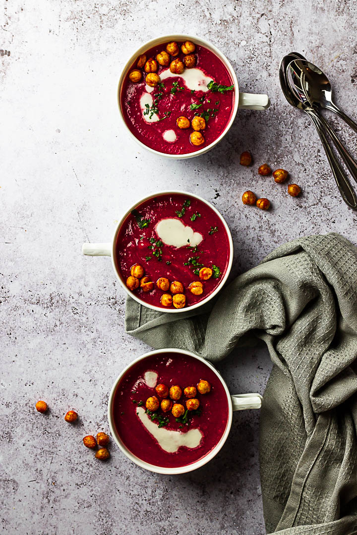 Vegan Ginger Cardamon Red Beet Soup for your next dinner or appetizer.