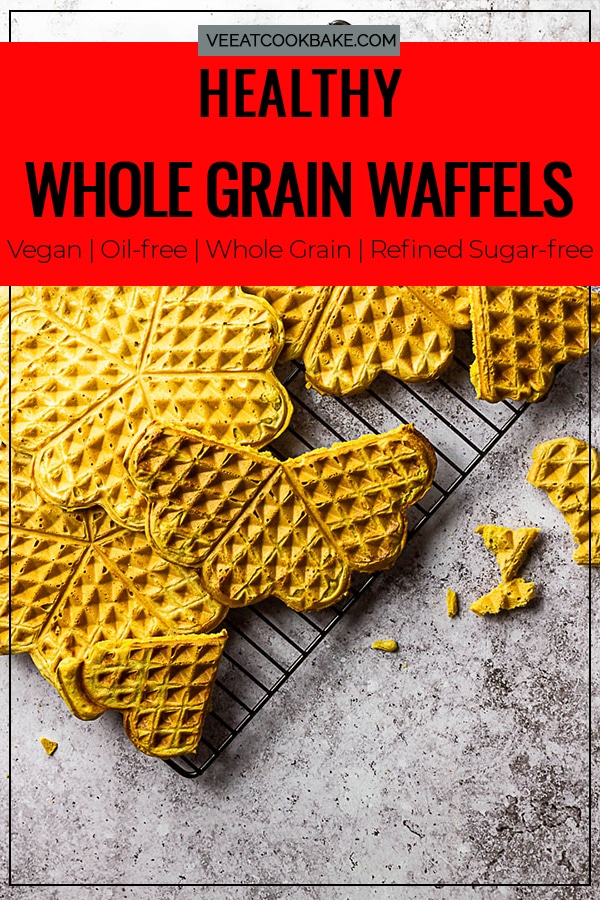 Vegan Whole Wheat Waffles on a rack. These are made without oil or butter.