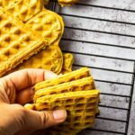 Vegan Whole Wheat Waffles on a rack. These are made without oil or butter.