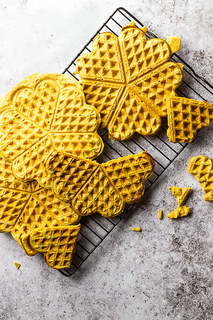 Vegan Whole Wheat Waffles on a rack. These are made without oil or butter.