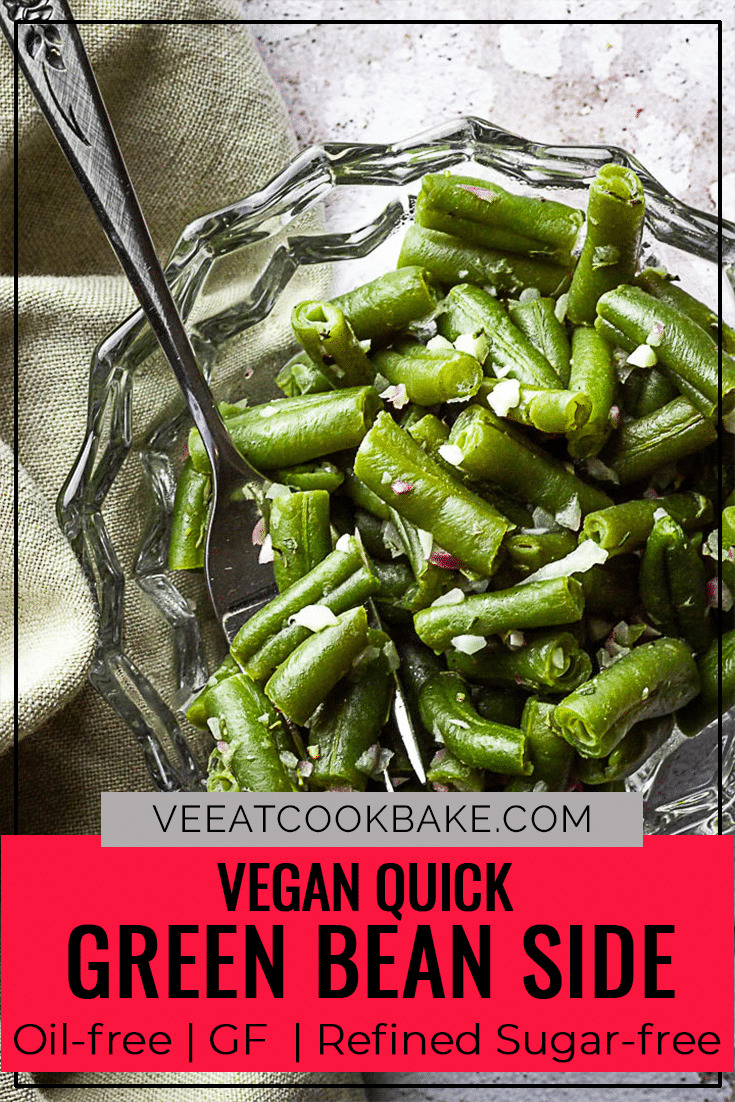 Vegan and Oil-free Green Bean Side Dish made with Onions, Herbs and Green Beans