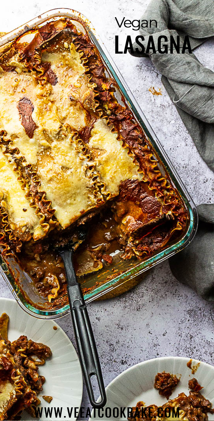 vegan Lasagna with authentic italian Bolognese Ragout made with Tofu and tomato puree and an oil-free bechamel sauce (raux) (wfpb)