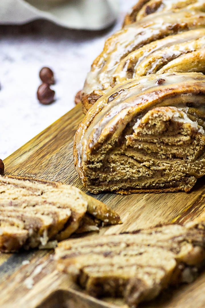 Vegan Nut Babka is a german braided nut bread, a whole wheat yeast dough filled with a sugar-free hazelnut filling. (wfpb)