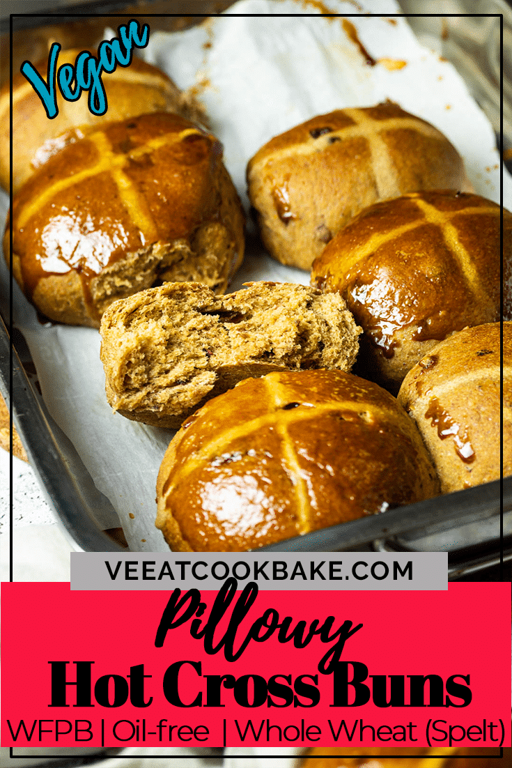 Graphic of hot cross buns with text layover for pinterest