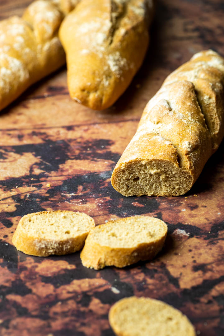 Authentic french whole wheat baguette. Artisan baguette bread recipe made with 100% Whole wheat. (vegan, wfpb)