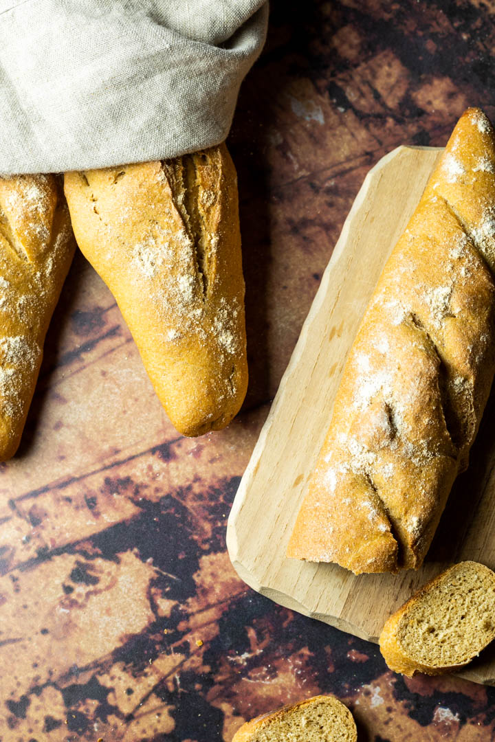 Authentic french whole wheat baguette. Artisan baguette bread recipe made with 100% Whole wheat. (vegan, wfpb)