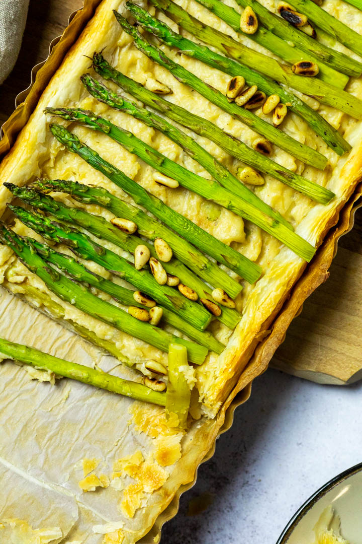 Close up of the vegan Asparagus Tart