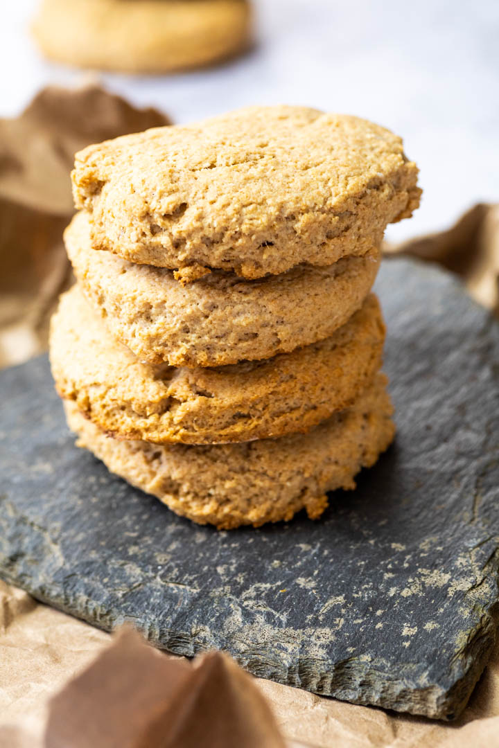 Close up of the stack of vegan buttermilk biscuits