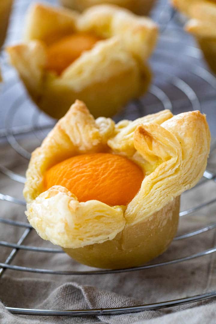 Close Up of one vegan custard apricot cup