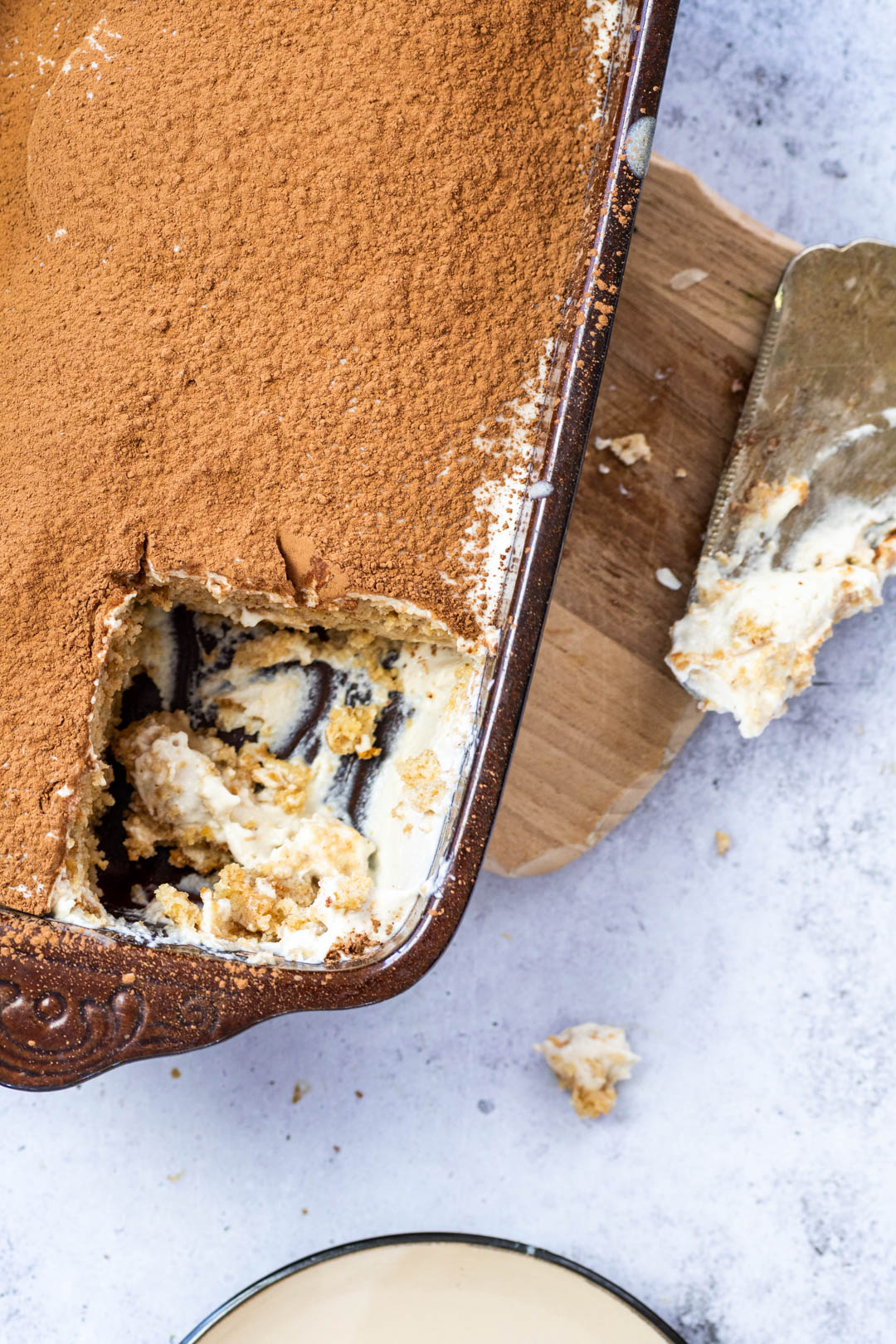 Close up Tiramisu in a Pan