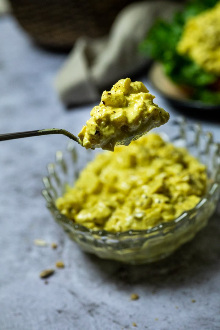 Vegan Egg Salad on a spoon