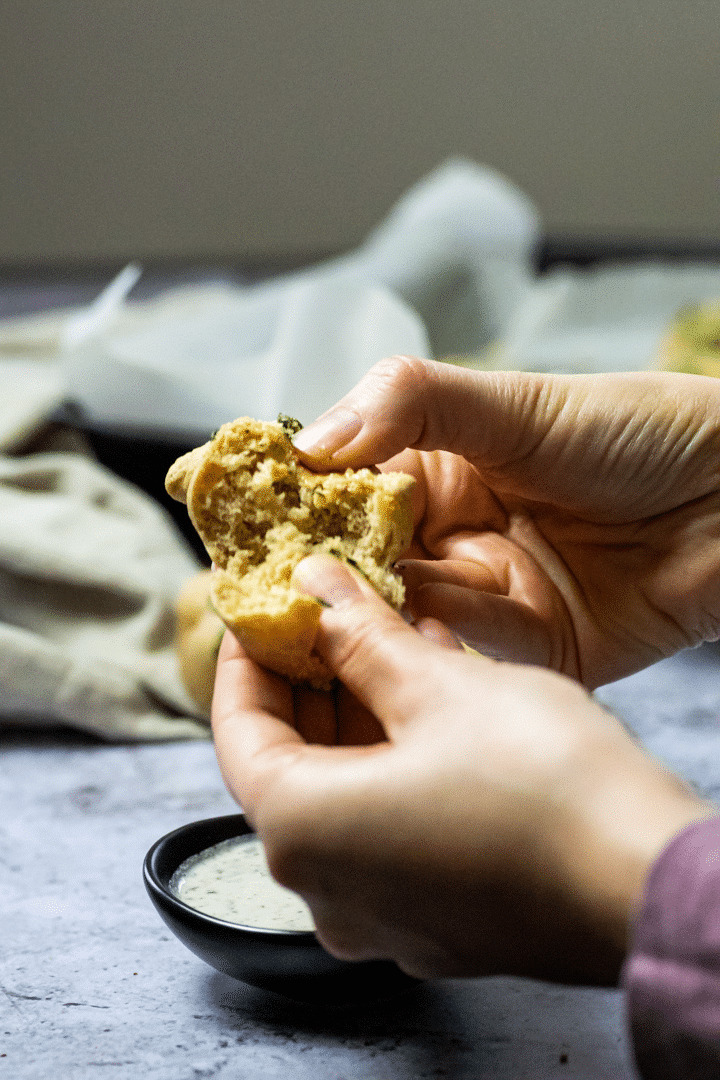 Inside of a vegan garlic knot