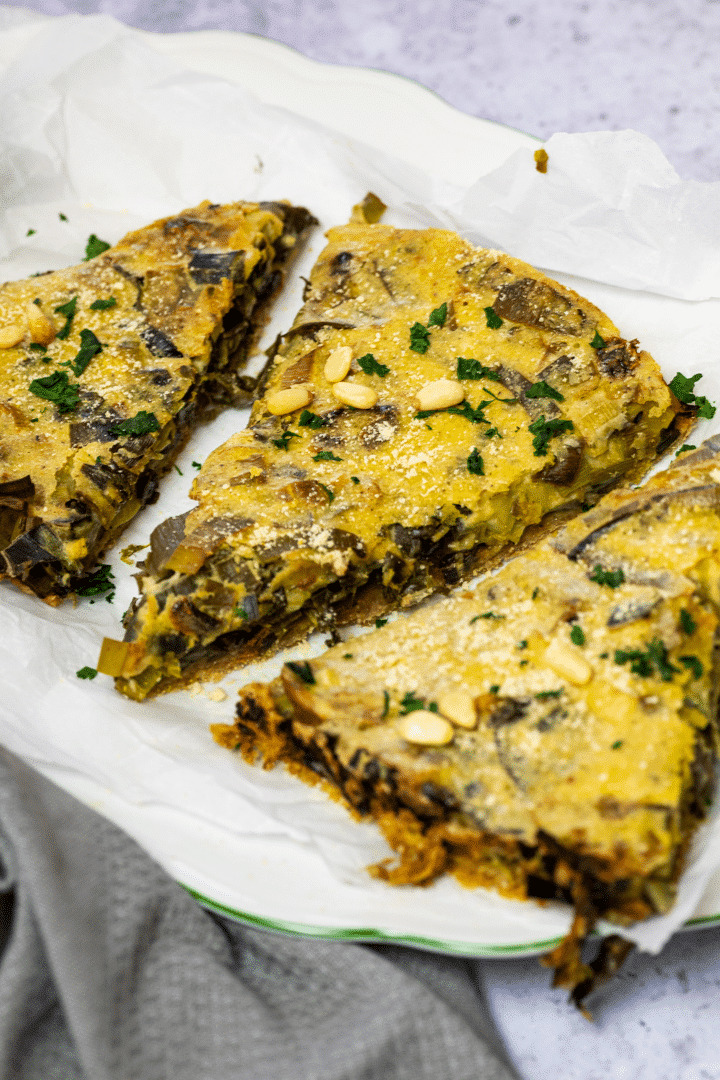 3 slices of vegan leek quiche