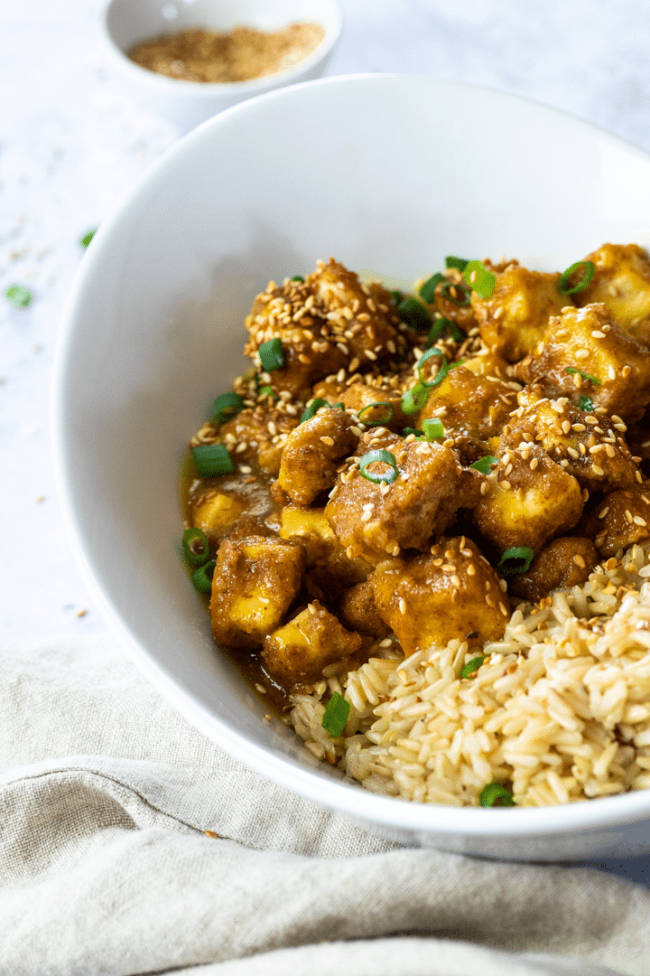 Close up of vegan orange tofu