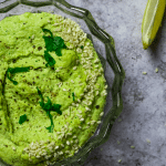 Close Up of vegan edamame hummus