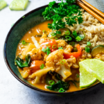 Close up of a vegan thai red curry
