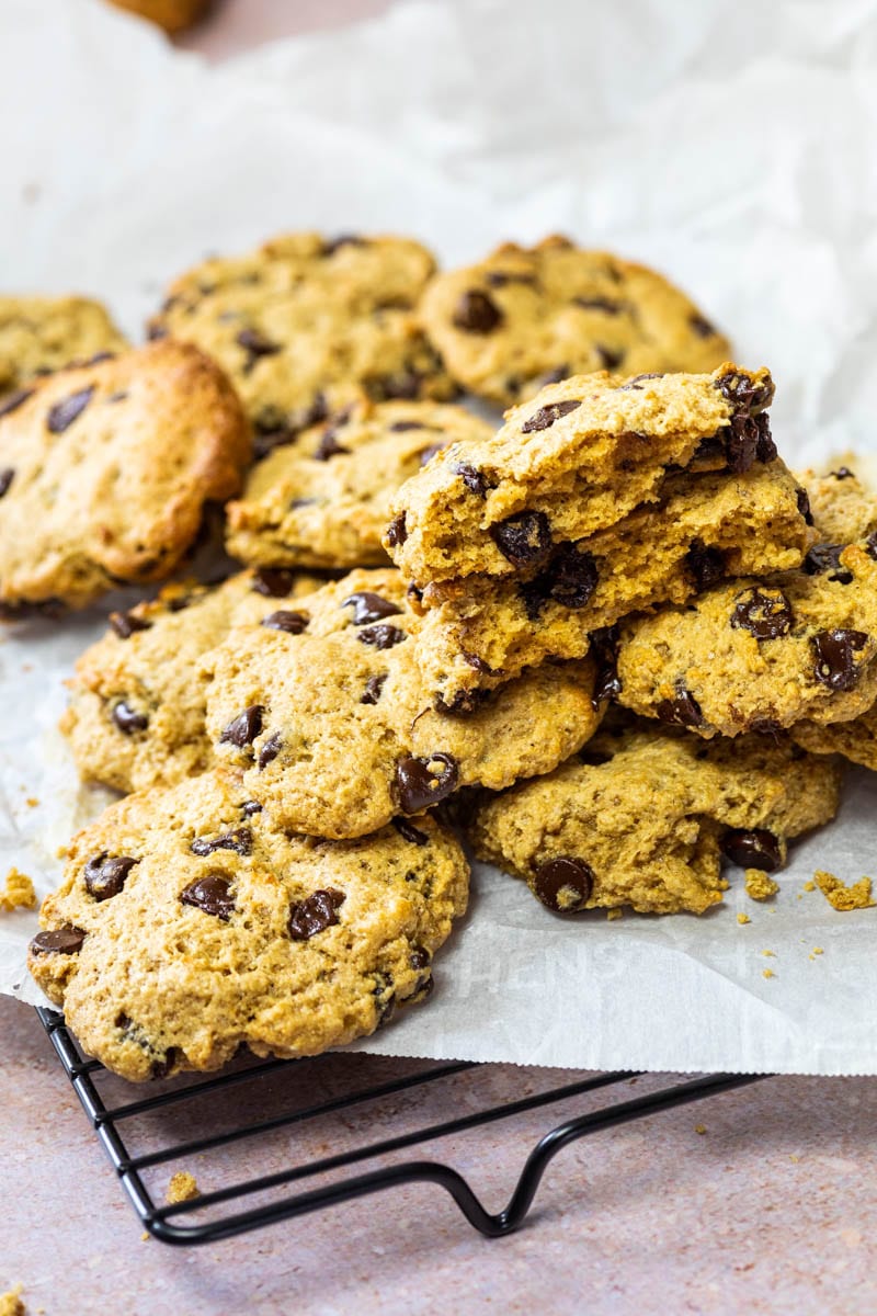 Close up of vegan chocolate chip cookies