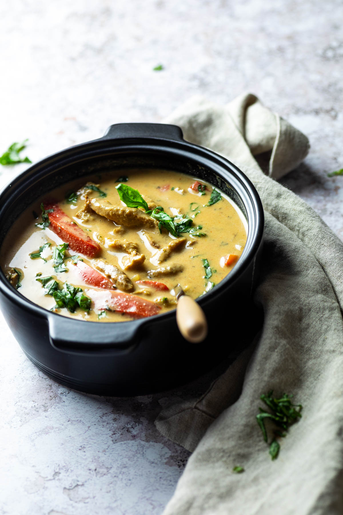 Vegan Gyro Soup served in a pot