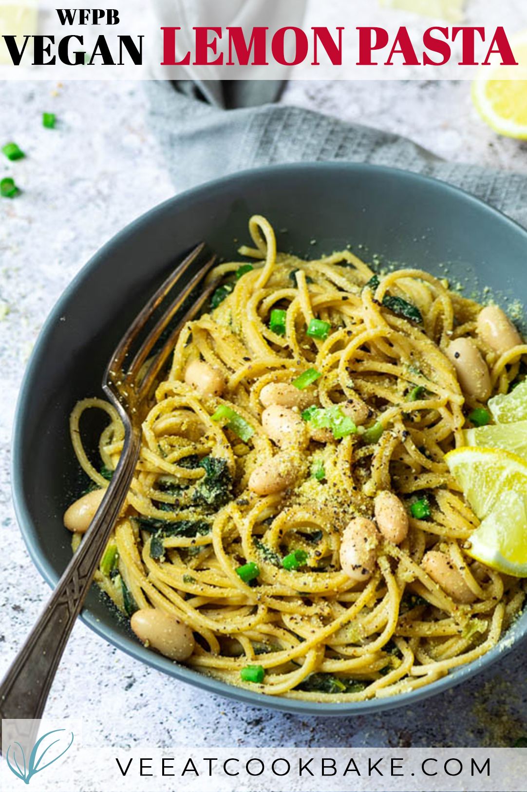 Graphic for the vegan lemon pasta with text