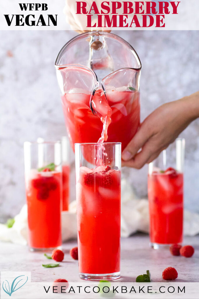 Raspberry Lime Lemonade poured in glasses with text