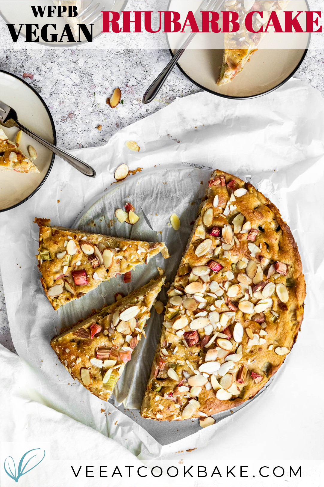 Vegan Rhubarb Cake Photography with text