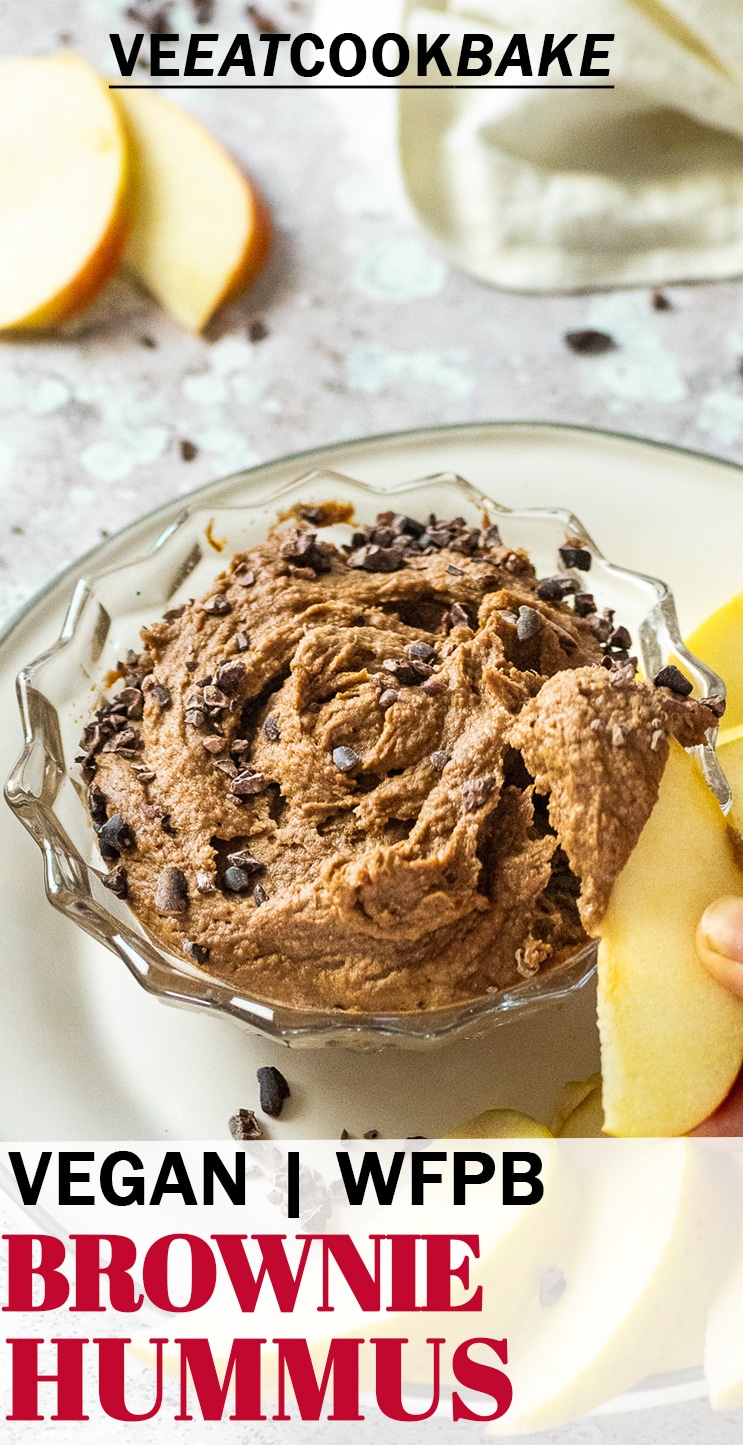 Brownie batter dip in a bowl with text