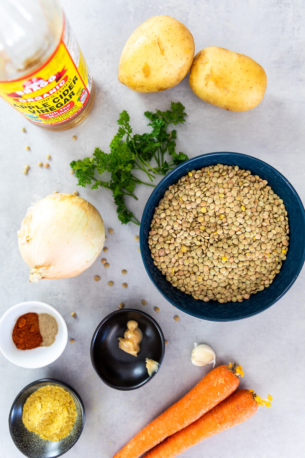 Ingredient shot of the lentil soup