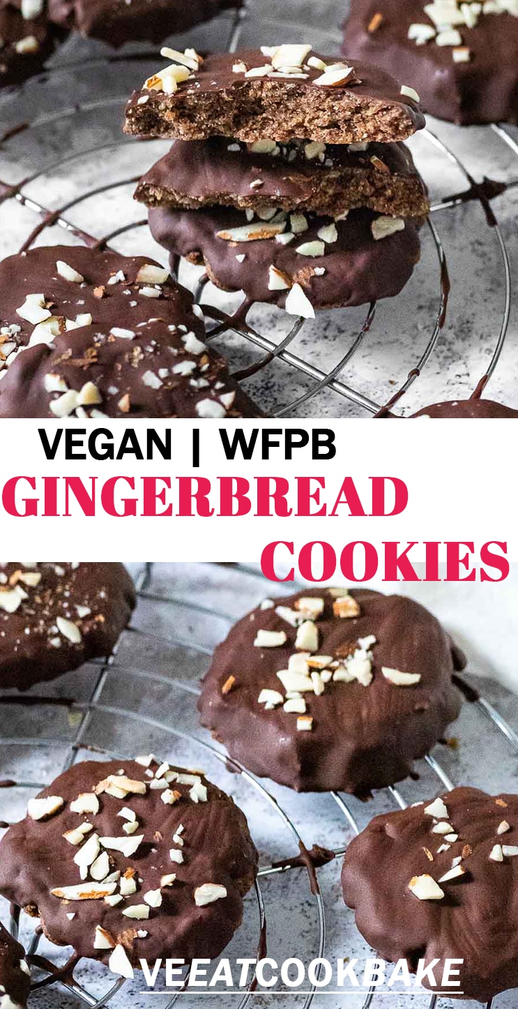 Two photos of vegan gluten free gingerbreads with text.