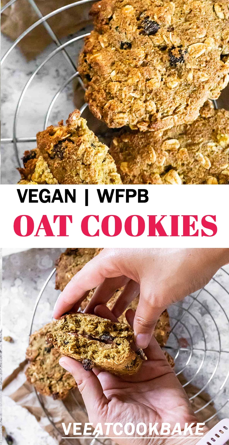 Two photos of oat cookies with text.