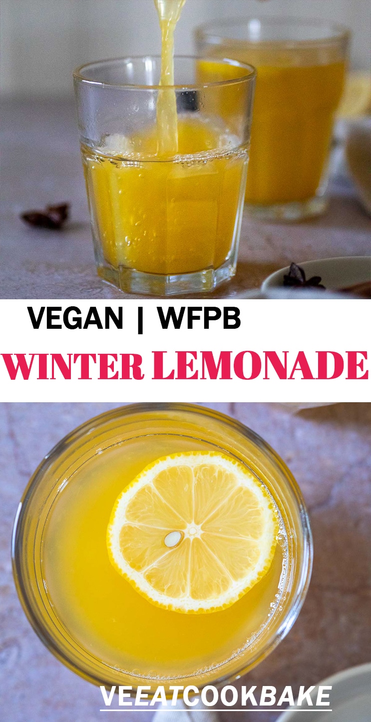 Two Photos of sugar free winter lemonade with text