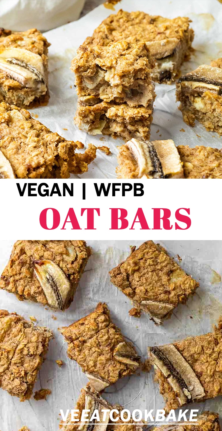 two photos of vegan oat bars with text