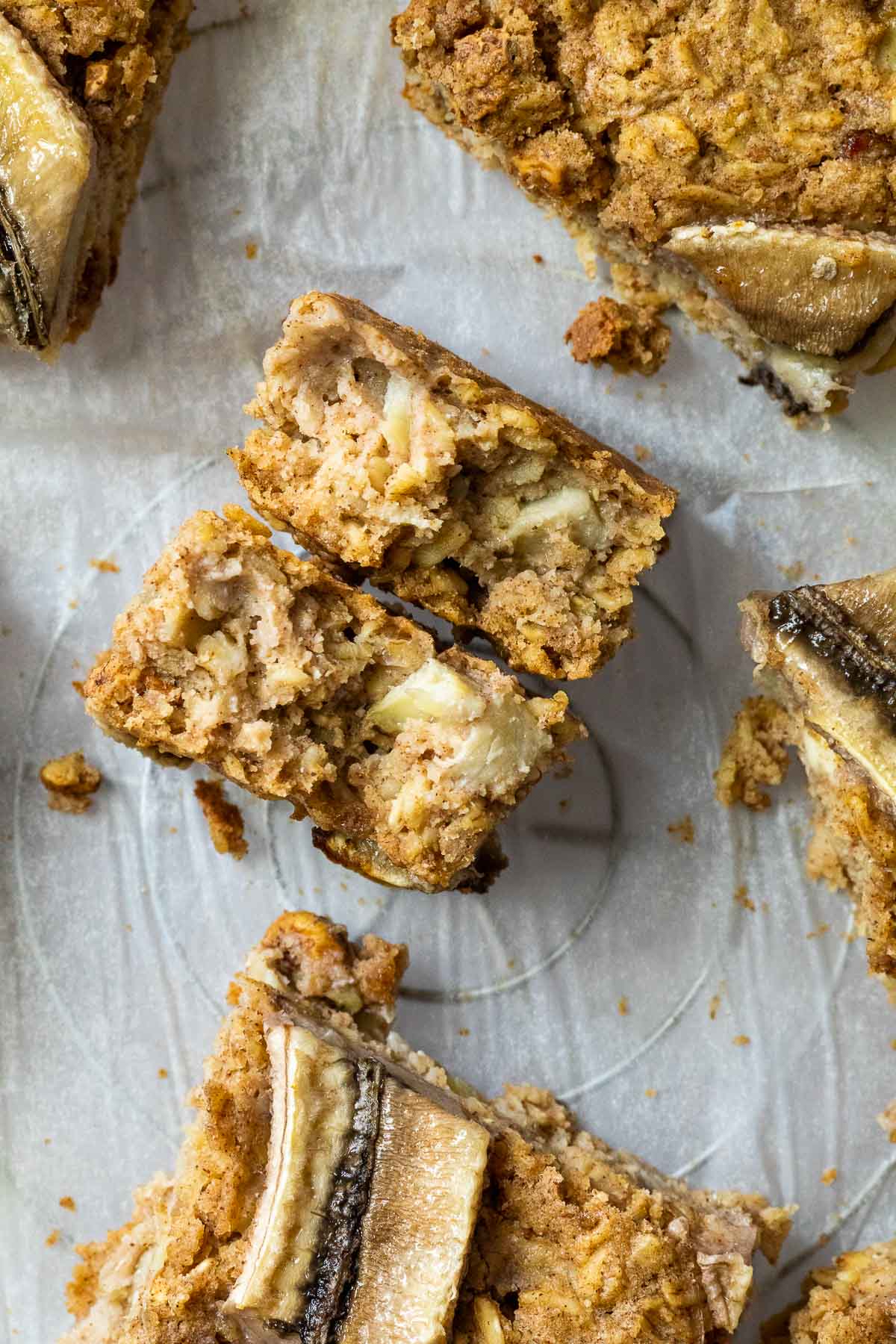 Vegan Oat Bars in half with the broken side up.