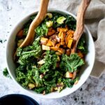 Bird View of a big bowl of oil free kale salad