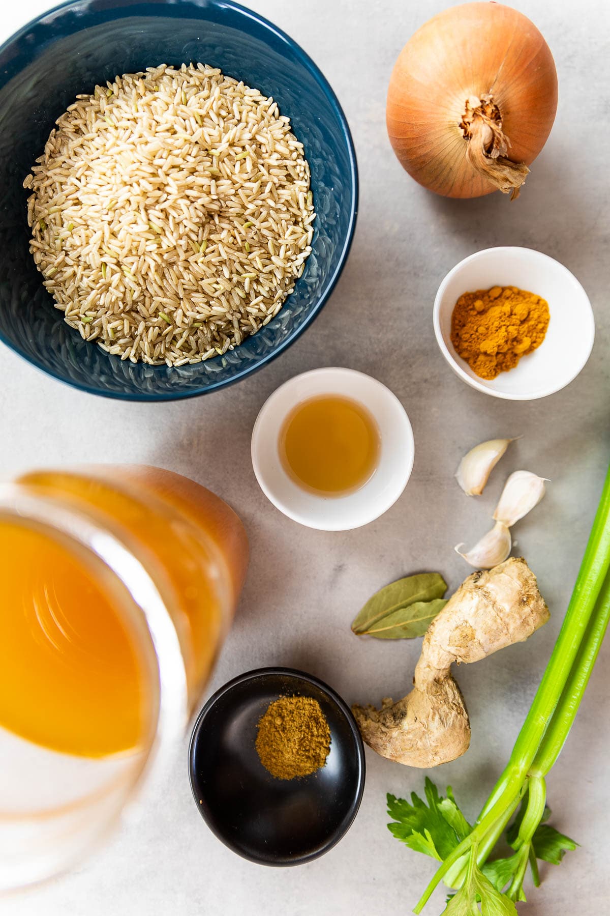 Ingredient shot for vegan turmeric rice.